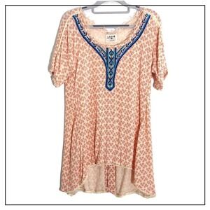 Holding Horses Tunic M Crinkle Gauze Embroidered Raw Lagenlook Hem Cottage